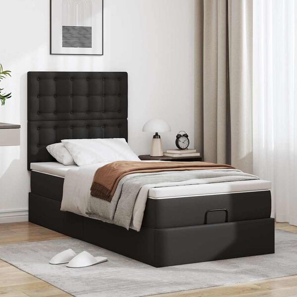 vidaXL Cadre de lit ottoman avec matelas noir 80x200 cm similicuir