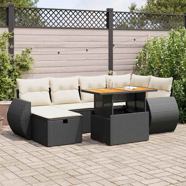 vidaXL Salon de jardin avec coussins 8 pcs noir r&eacute;sine tress&eacute;e acacia