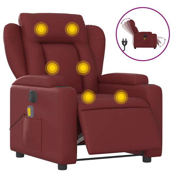 vidaXL Fauteuil de massage inclinable &eacute;lectrique rouge bordeaux