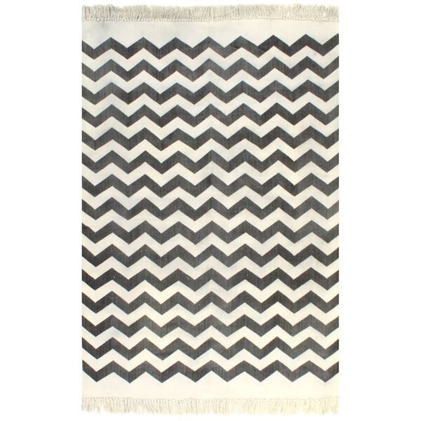vidaXL Tapis Kilim Coton 160 x 230 cm avec motif noir/blanc