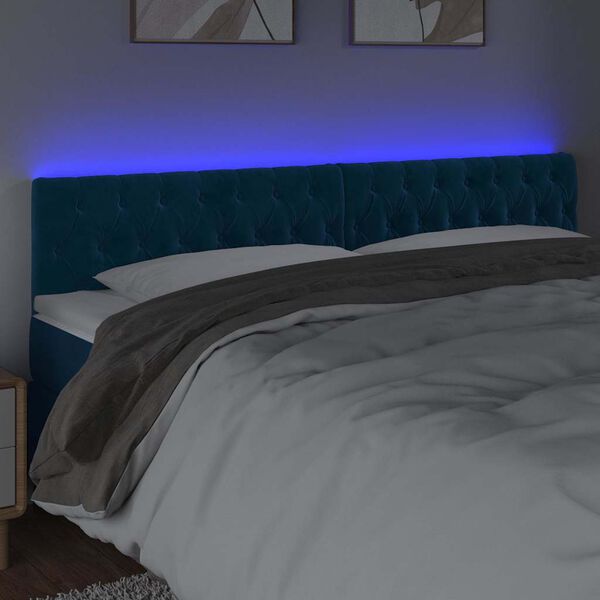 vidaXL T&ecirc;te de lit &agrave; LED Bleu fonc&eacute; 180x7x78/88 cm Velours