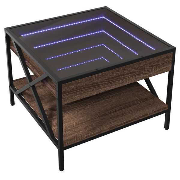vidaXL Table basse avec LED Infinity ch&ecirc;ne marron 50x50x38 cm
