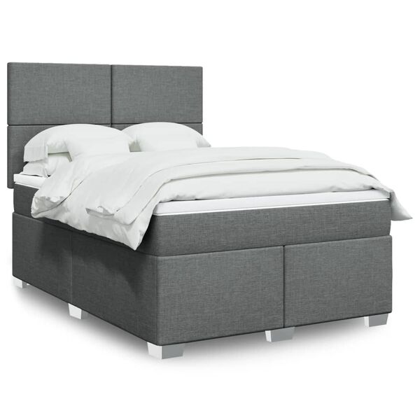 vidaXL Sommier &agrave; lattes de lit avec matelas Gris fonc&eacute; 140x190cm Tissu