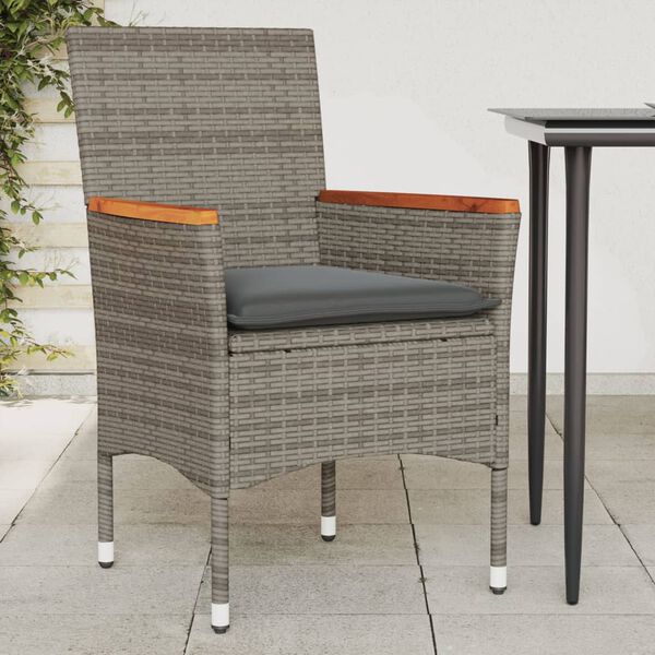 vidaXL Chaises de jardin avec coussins lot de 2 gris r&eacute;sine tress&eacute;e