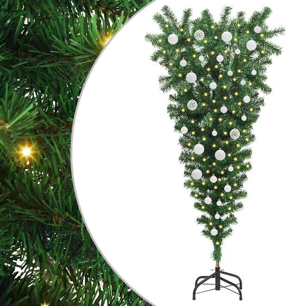 vidaXL Arbre de No&euml;l artificiel pr&eacute;-&eacute;clair&eacute; &agrave; l'envers avec jeux de boules