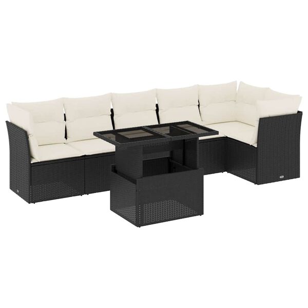 vidaXL Salon de jardin 7 pcs avec coussins noir r&eacute;sine tress&eacute;e