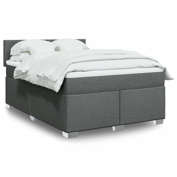 vidaXL Sommier &agrave; lattes de lit avec matelas Gris fonc&eacute; 140x200cm Tissu