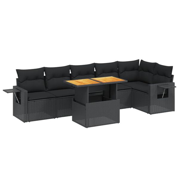 vidaXL Salon de jardin 7 pcs avec coussins noir r&eacute;sine tress&eacute;e