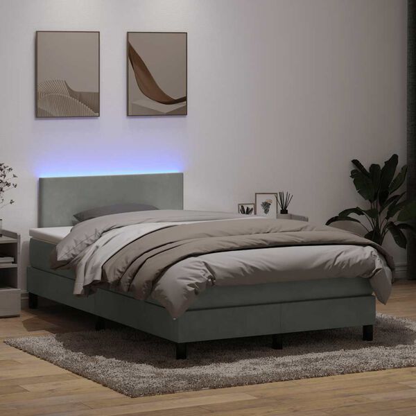 vidaXL Sommier &agrave; lattes de lit et matelas et LED gris clair 120x220cm velours