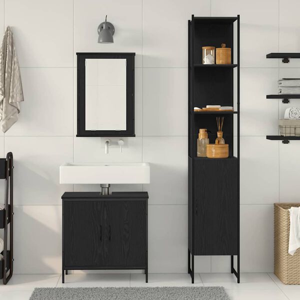 vidaXL Ensemble de mobilier de salle de bain avec &eacute;tag&egrave;re 3 pcs Noir