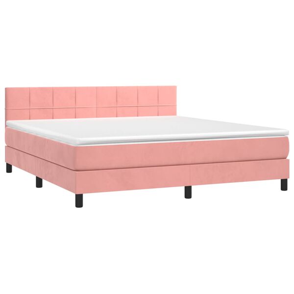 vidaXL Sommier &agrave; lattes de lit avec matelas Rose 160x200 cm Velours