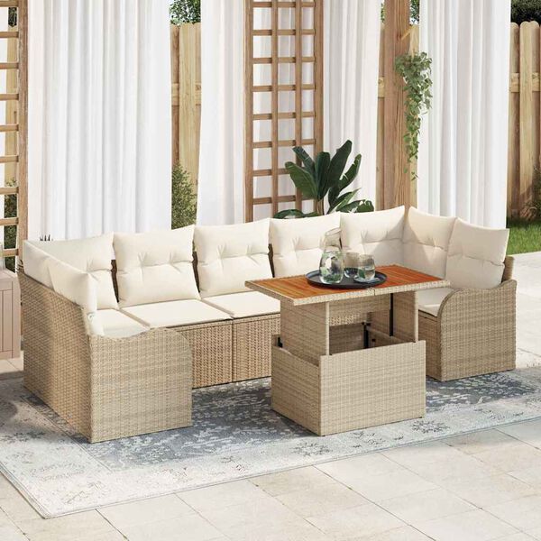 vidaXL Ensemble de canap&eacute; de jardin 8 pcs Beige Poly rotin
