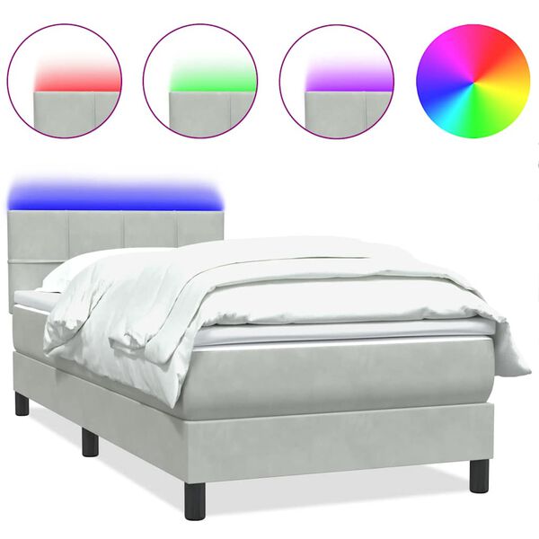 vidaXL Sommier &agrave; lattes de lit et matelas et LED gris clair 100x220cm velours