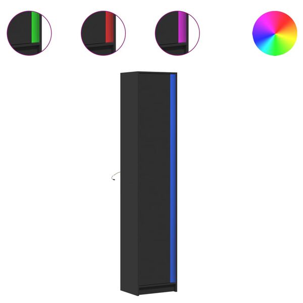 vidaXL Buffet haut avec LED noir 41,5x32,5x200 cm bois d&rsquo;ing&eacute;nierie