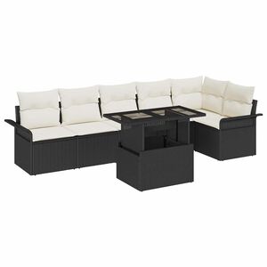 vidaXL Ensemble de canap&eacute; de jardin avec coussin 7 pcs Noir Poly rotin