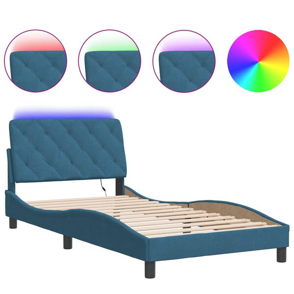 vidaXL Cadre de lit avec LED sans matelas bleu 100x200 cm velours