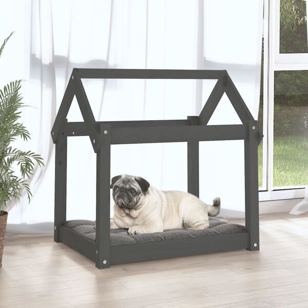 vidaXL Lit pour chien Gris 71x55x70 cm Bois de pin solide