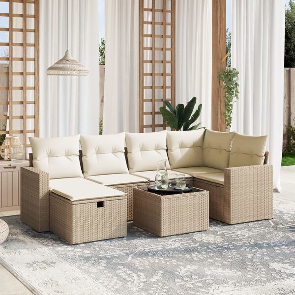 vidaXL Salon de jardin avec coussins 7 pcs beige r&eacute;sine tress&eacute;e