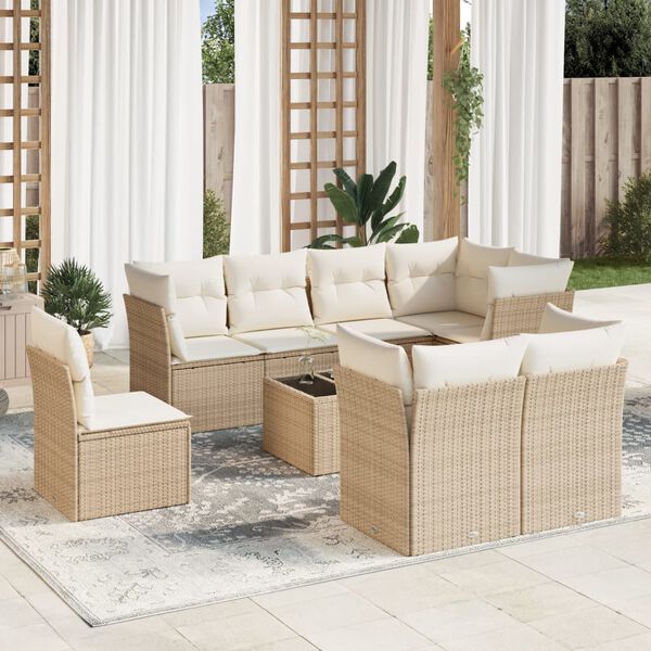 vidaXL Salon de jardin avec coussins 9 pcs beige r&eacute;sine tress&eacute;e