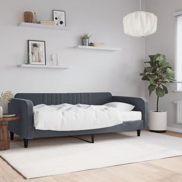 vidaXL Lit de jour avec matelas gris foncé 100x200 cm velours