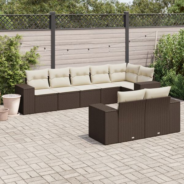 vidaXL Salon de jardin 8 pcs avec coussins marron r&eacute;sine tress&eacute;e