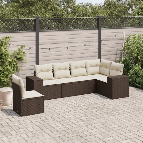 vidaXL Salon de jardin avec coussins 6 pcs marron r&eacute;sine tress&eacute;e