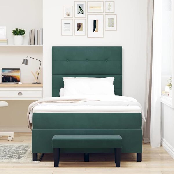 vidaXL Lit &agrave; ressorts avec matelas Vert fonc&eacute; 120 x 200 cm Velours