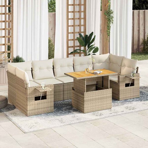 vidaXL Salon de jardin avec coussins 8 pcs beige r&eacute;sine tress&eacute;e