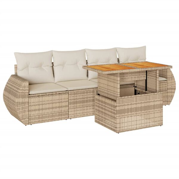 vidaXL Salon de jardin avec coussins 5 pcs beige r&eacute;sine tress&eacute;e