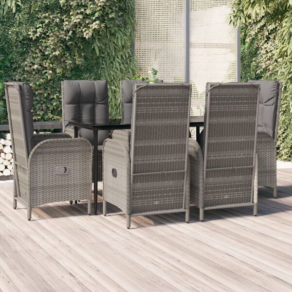 vidaXL Ensemble à manger jardin et coussins 7 pcs Noir et gris Rotin