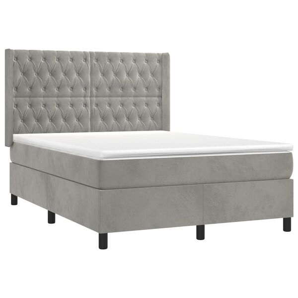 vidaXL Sommier &agrave; lattes de lit matelas et LED Gris clair 140x200 cm