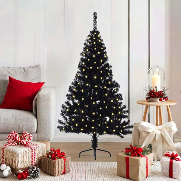 vidaXL Sapin de No&euml;l artificiel pr&eacute;-&eacute;clair&eacute; Noir 120 cm PVC