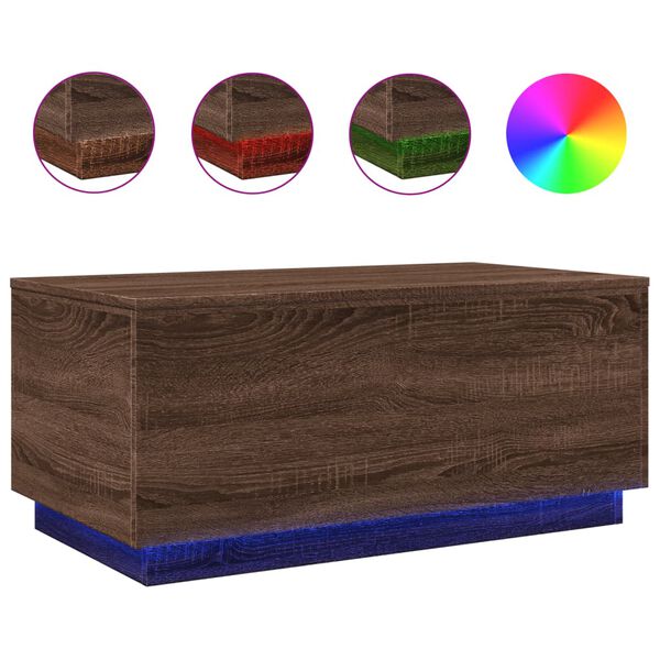 vidaXL Table basse avec lumi&egrave;res LED ch&ecirc;ne marron 90x50x40 cm