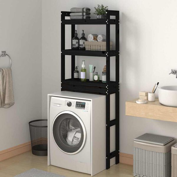 vidaXL &Eacute;tag&egrave;re de toilette Noir 63x26x171 cm Bois de pin massif