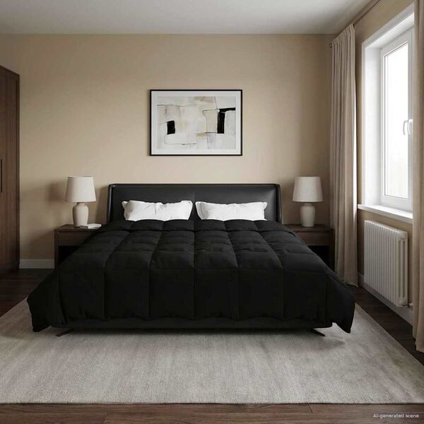 vidaXL Duvet d'&eacute;t&eacute; simple Matelass&eacute; Noir 220 x 260 cm Microfibre