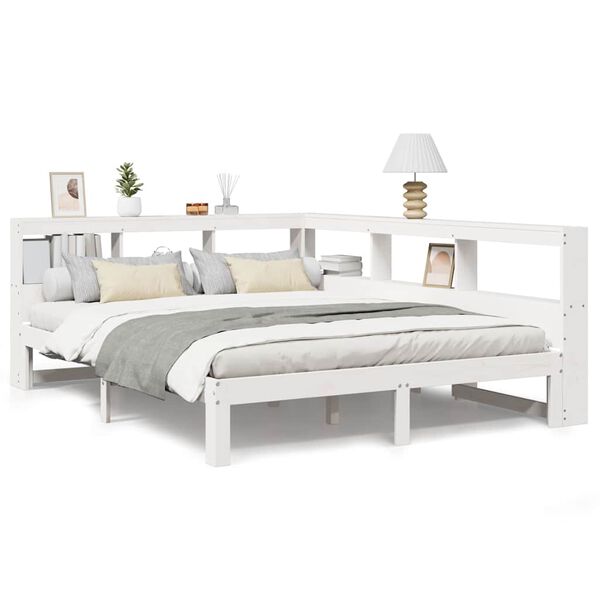 vidaXL Lit biblioth&egrave;que sans matelas blanc 150x200 cm bois pin massif