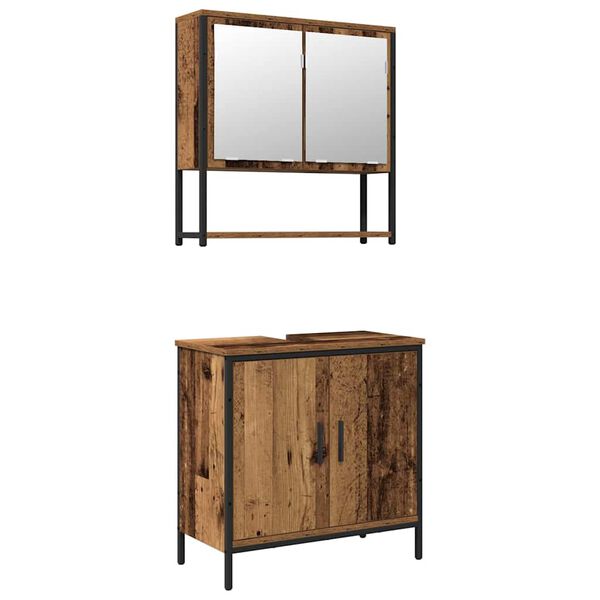 vidaXL Ensemble de mobilier de salle de bain avec &eacute;tag&egrave;re 2 pcs Marron