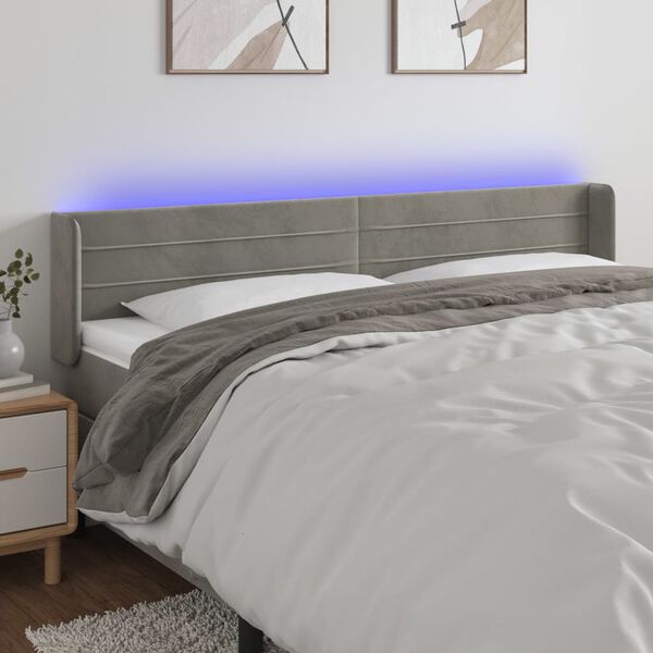 vidaXL T&ecirc;te de lit &agrave; LED Gris clair 163x16x78/88 cm Velours