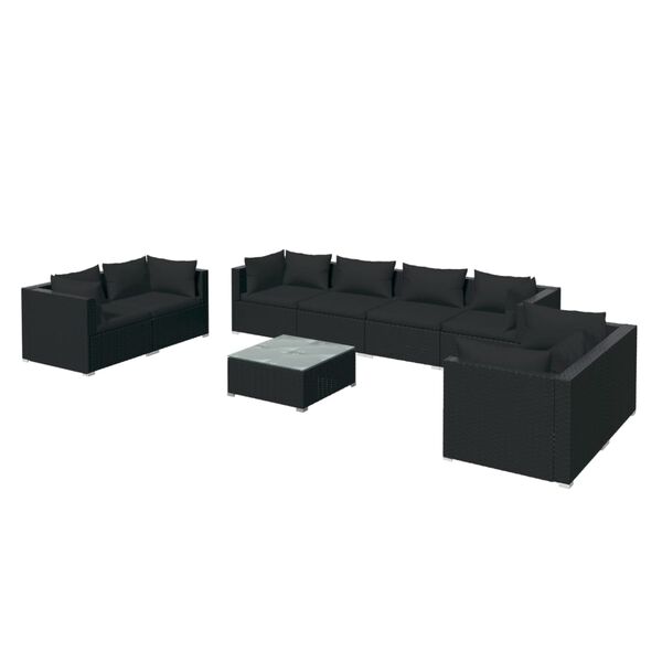 vidaXL Salon de jardin 9 pcs avec coussins R&eacute;sine tress&eacute;e Noir