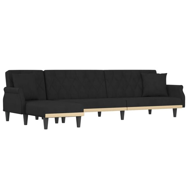 vidaXL Canapé-lit en forme de L noir 271x140x70 cm velours