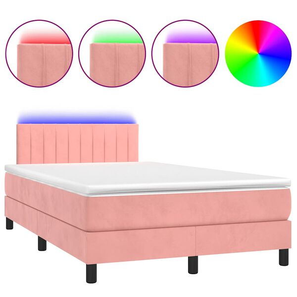 vidaXL Sommier &agrave; lattes de lit et matelas LED rose 120x190 cm velours