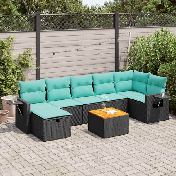 vidaXL Salon de jardin 8 pcs avec coussins noir r&eacute;sine tress&eacute;e