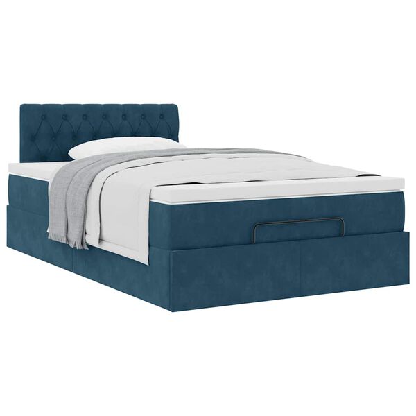 vidaXL Cadre de lit ottoman avec matelas bleu fonc&eacute; 120x200 cm velours