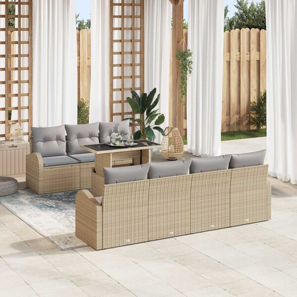 vidaXL Ensemble de canapé de jardin 8 pcs Beige Poly rotin