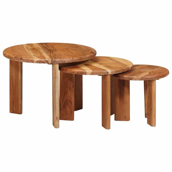 vidaXL Tables basses gigognes 3 pcs Marron Bois d'Acacia Massif