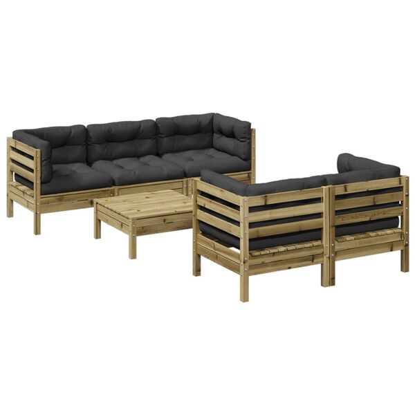 vidaXL Salon de jardin 6 pcs avec coussins bois de pin impr&eacute;gn&eacute;