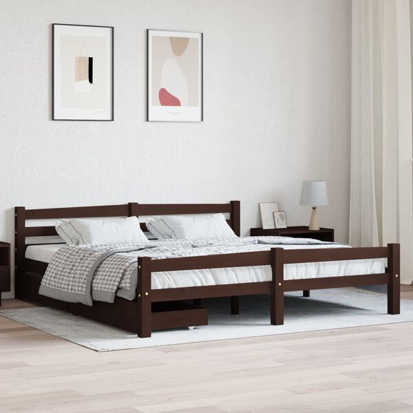 vidaXL Cadre de lit avec 2 tiroirs Marron fonc&eacute; Bois de pin 180x200 cm