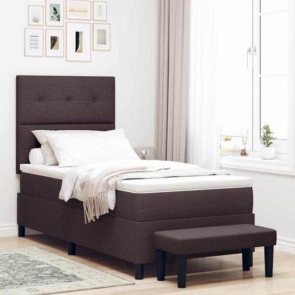 vidaXL Lit &agrave; ressorts avec matelas Marron fonc&eacute; 90 x 190 cm tissu