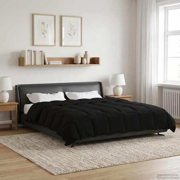 vidaXL Duvet d'&eacute;t&eacute; simple Matelass&eacute; Noir 200 x 200 cm Microfibre
