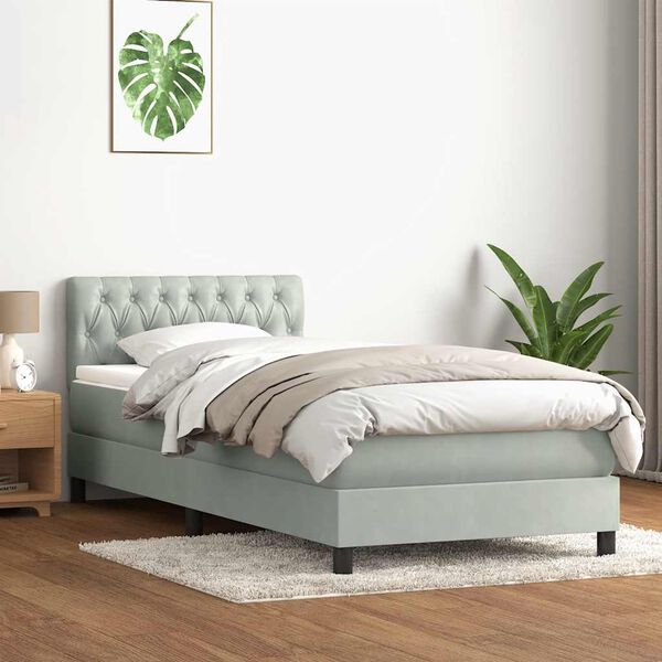 vidaXL Sommier &agrave; lattes de lit et matelas gris clair 80x210 cm velours